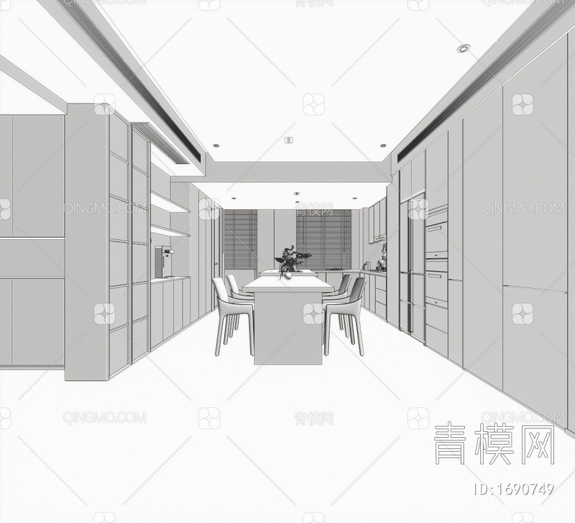 餐厅，厨房，餐厨，橱柜，酒柜3D模型下载【ID:1690749】