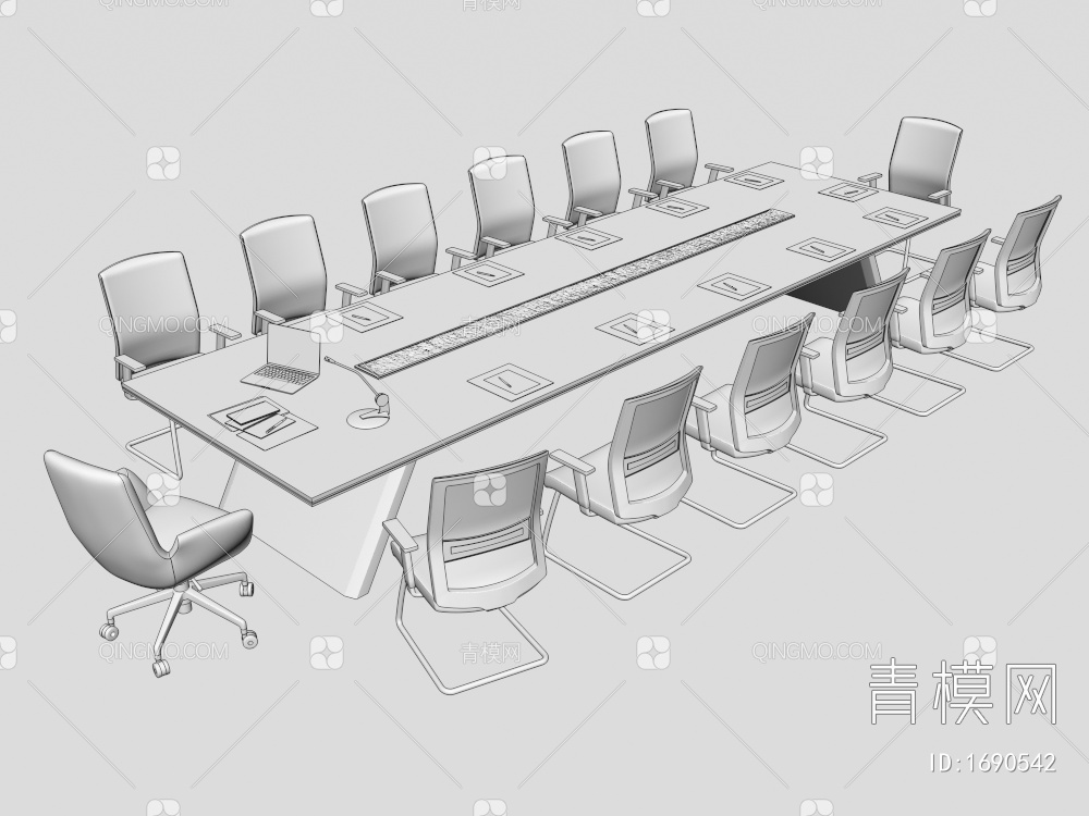 会议桌椅组合3D模型下载【ID:1690542】