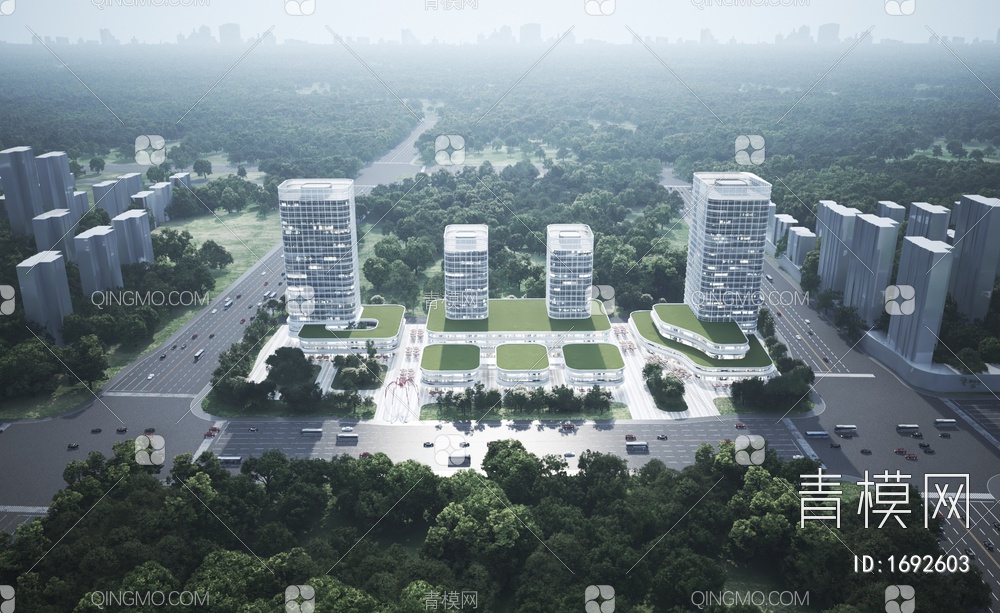 高层商业办公楼综合体建筑3D模型下载【ID:1692603】