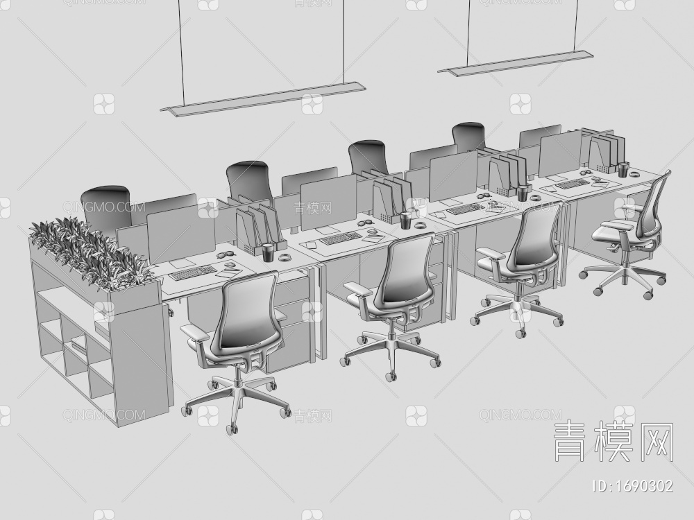 办公桌椅组合3D模型下载【ID:1690302】