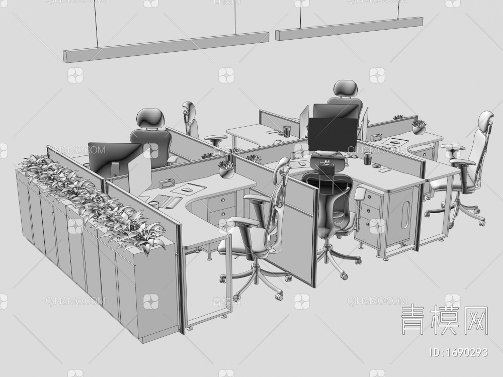 办公桌椅组合3D模型下载【ID:1690293】
