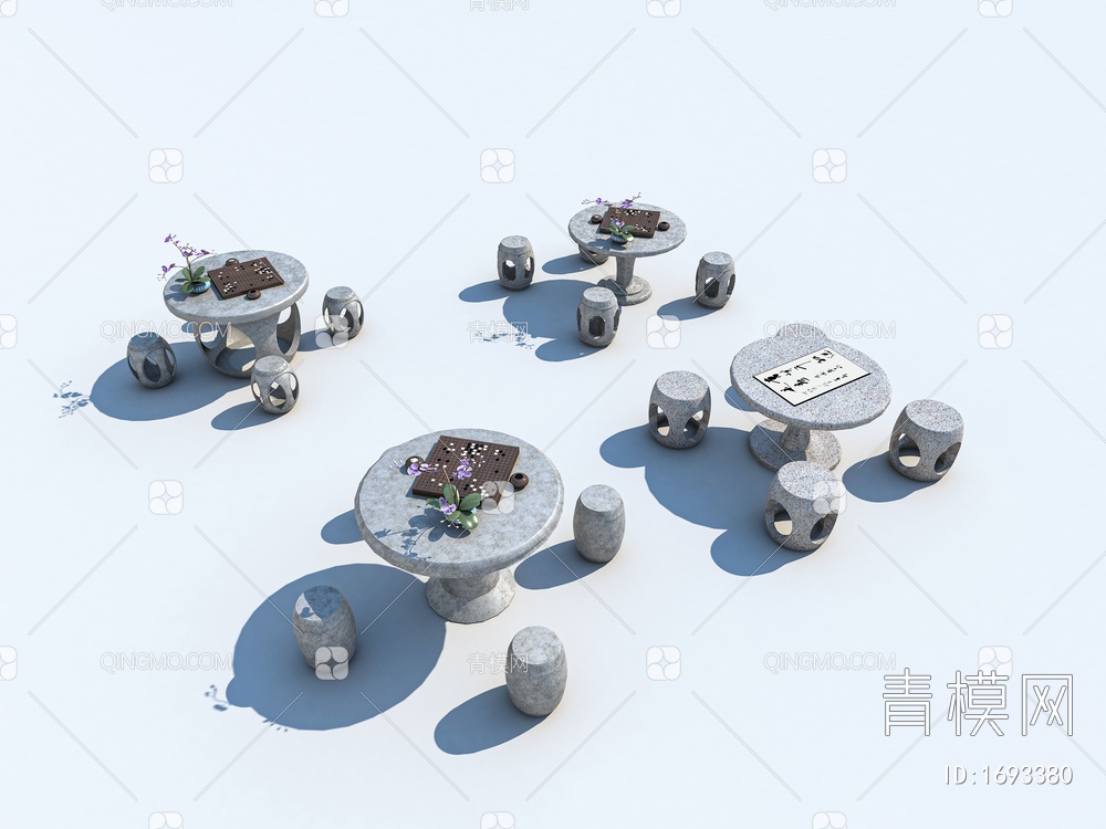 石桌椅 石桌 石凳3D模型下载【ID:1693380】
