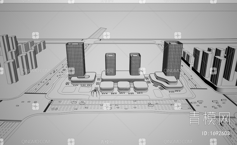 高层商业办公楼综合体建筑3D模型下载【ID:1692603】