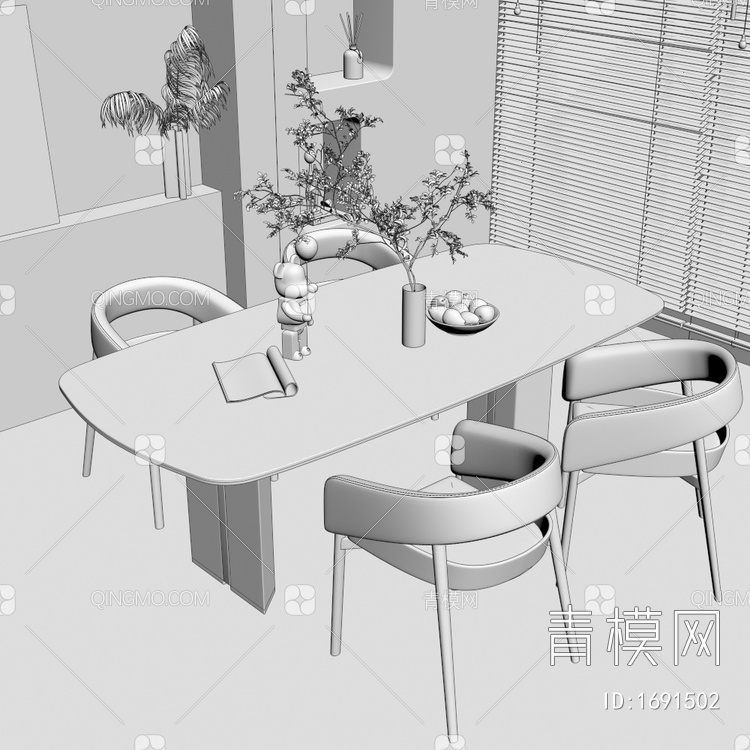 条形餐桌椅3D模型下载【ID:1691502】