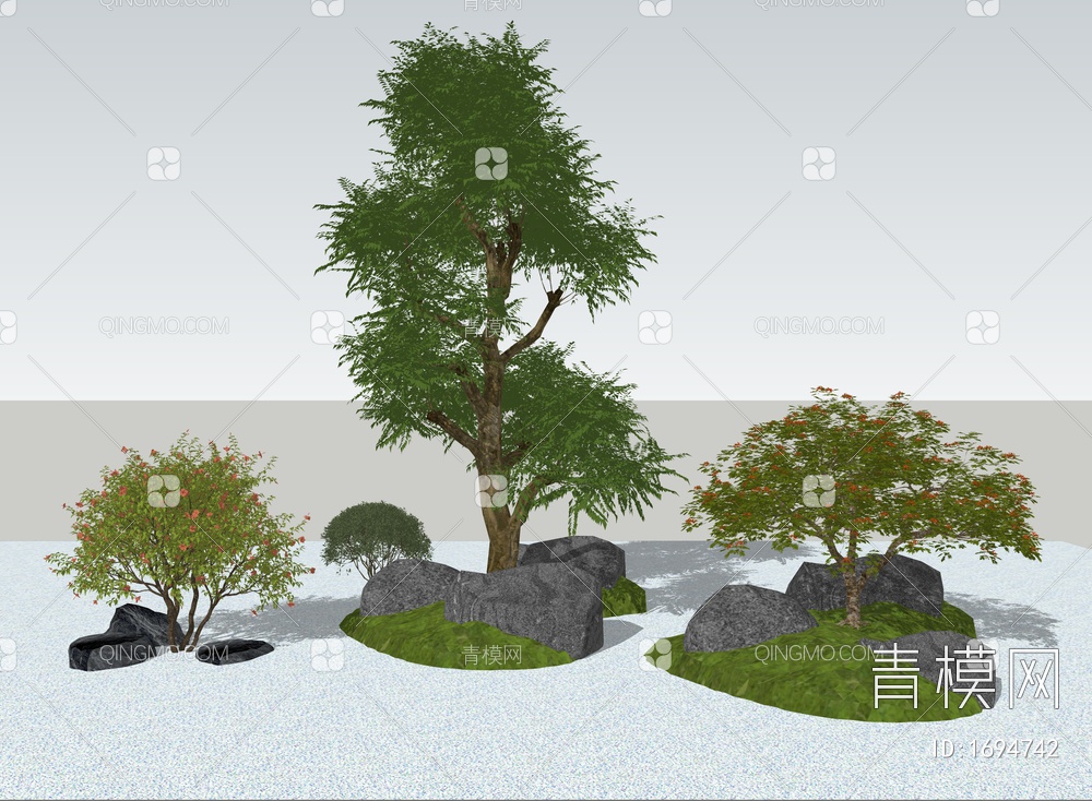 景观树 石头 微地形 乔木 灌木 造景树 景观石 开花植物SU模型下载【ID:1694742】