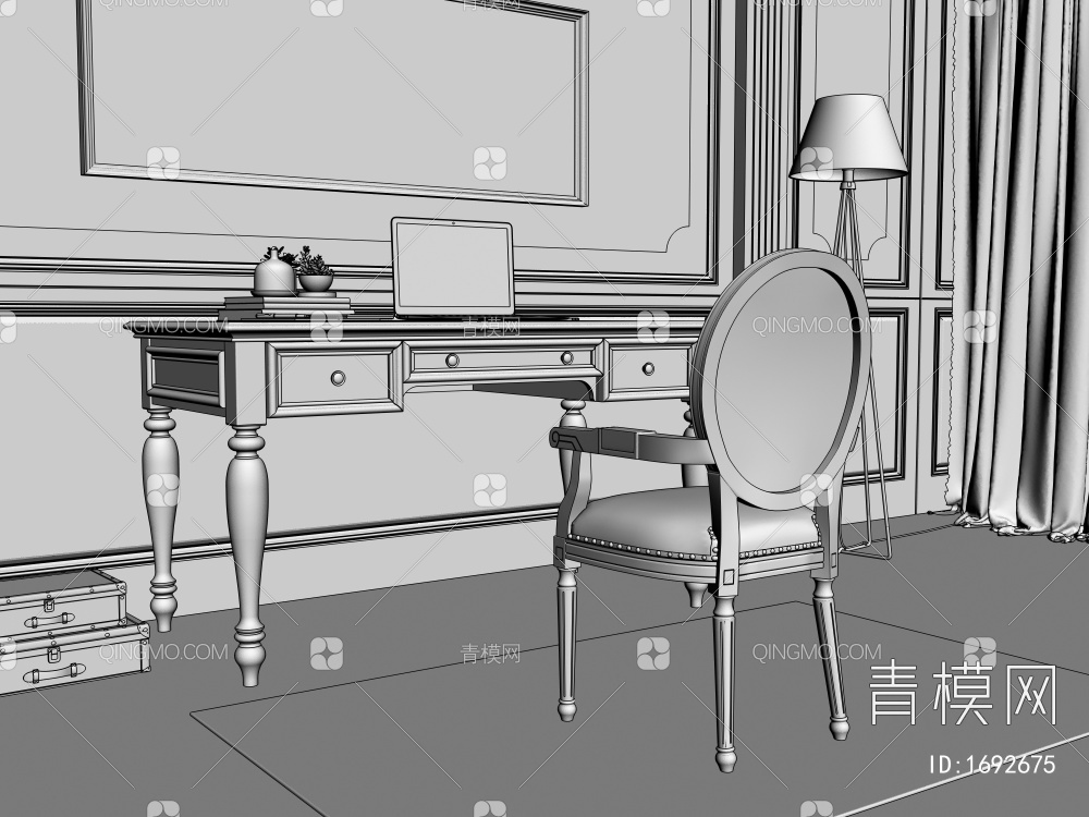 胡桃木书桌椅3D模型下载【ID:1692675】