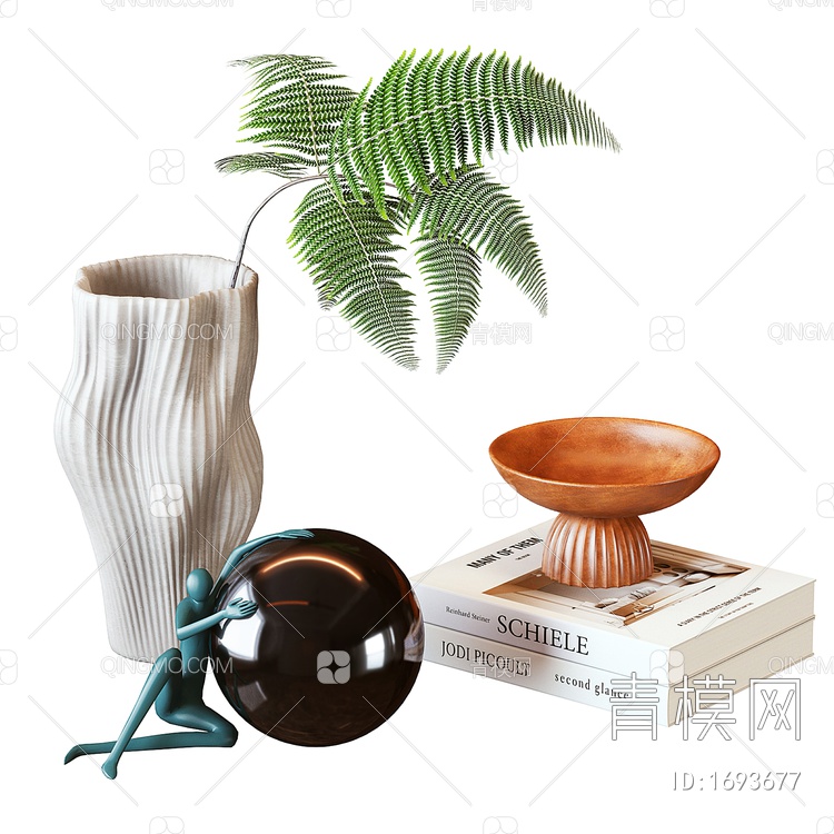 花瓶和植物装饰品套装及小雕塑3D模型下载【ID:1693677】