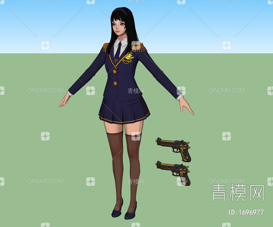 游戏角色 双枪美少女SU模型下载【ID:1696977】