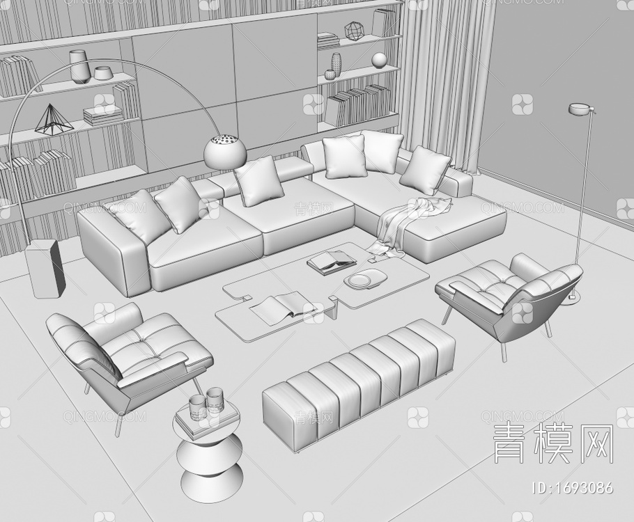 沙发茶几组合3D模型下载【ID:1693086】