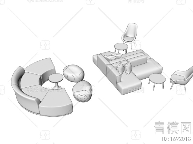 办公休闲沙发组合3D模型下载【ID:1692018】