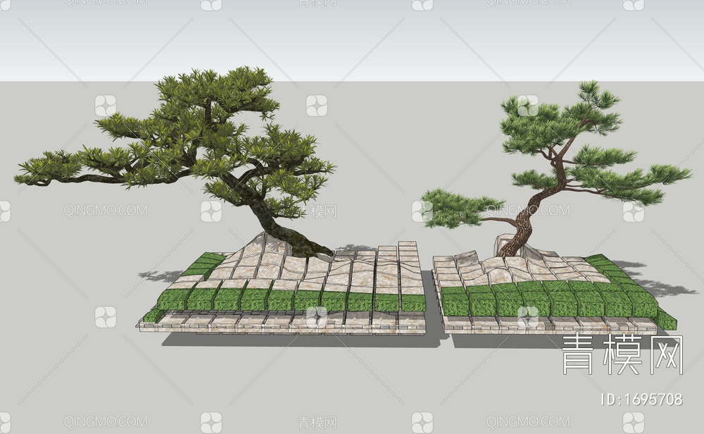 松树 树池 微地形 石头 乔木 造景树 景观树 罗汉松SU模型下载【ID:1695708】