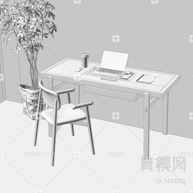 书桌椅组合3D模型下载【ID:1693725】