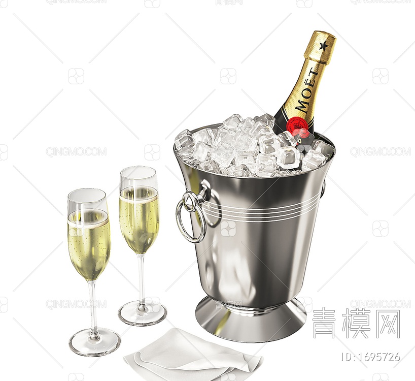 香槟 冰桶 冰块3D模型下载【ID:1695726】