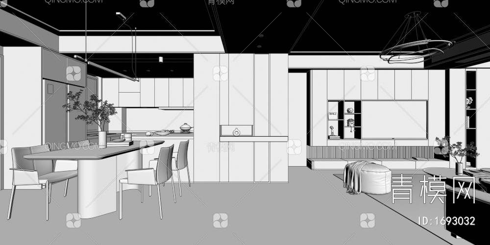 客餐厅 厨房3D模型下载【ID:1693032】