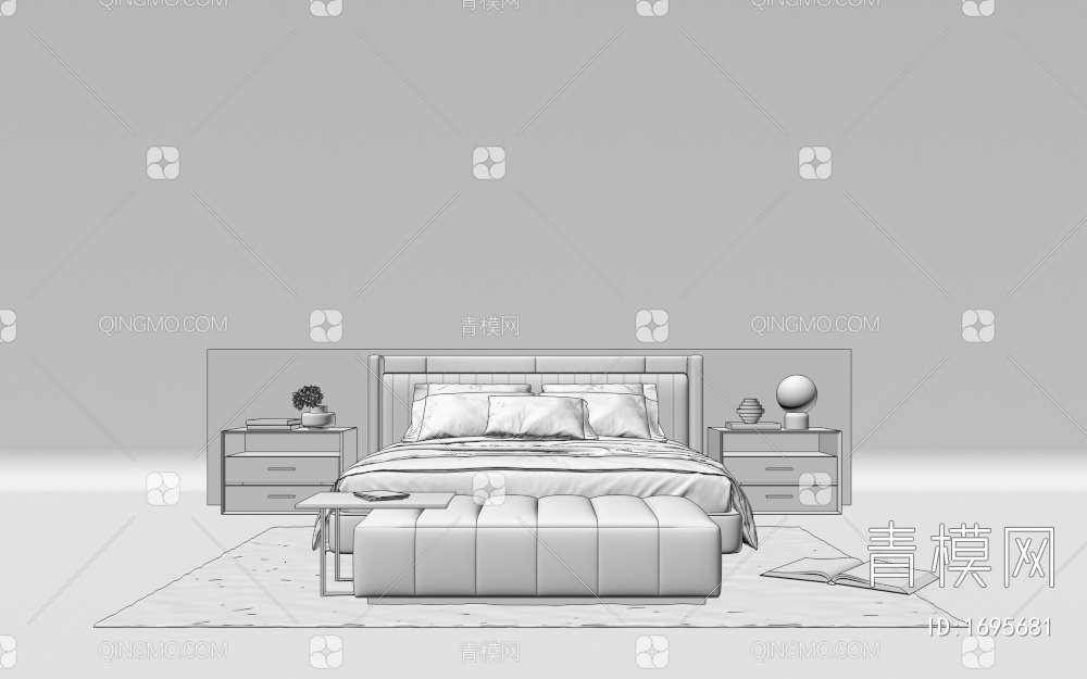 床 双人床 床头柜3D模型下载【ID:1695681】