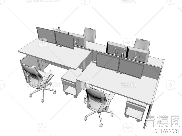 公共办公桌椅组合3D模型下载【ID:1692081】
