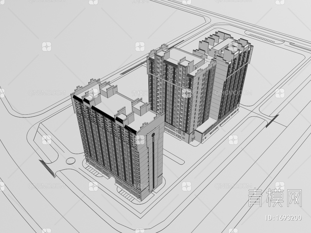 高层住宅3D模型下载【ID:1693200】