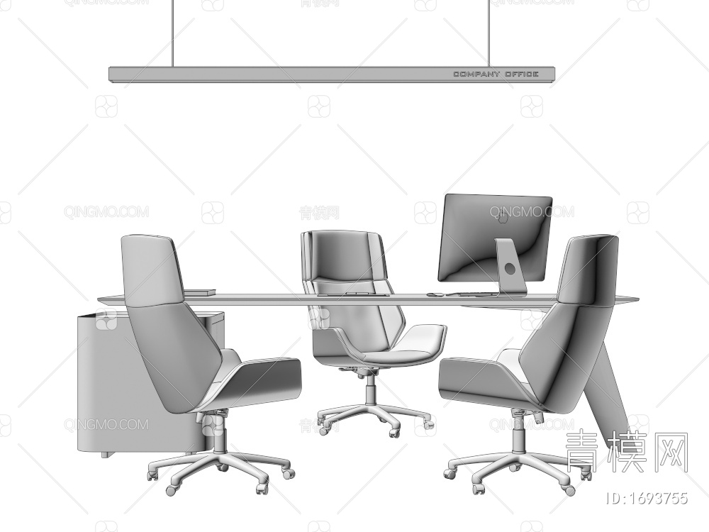 班台桌椅 办公桌椅3D模型下载【ID:1693755】