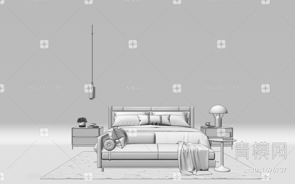 床 双人床 床头柜3D模型下载【ID:1696137】