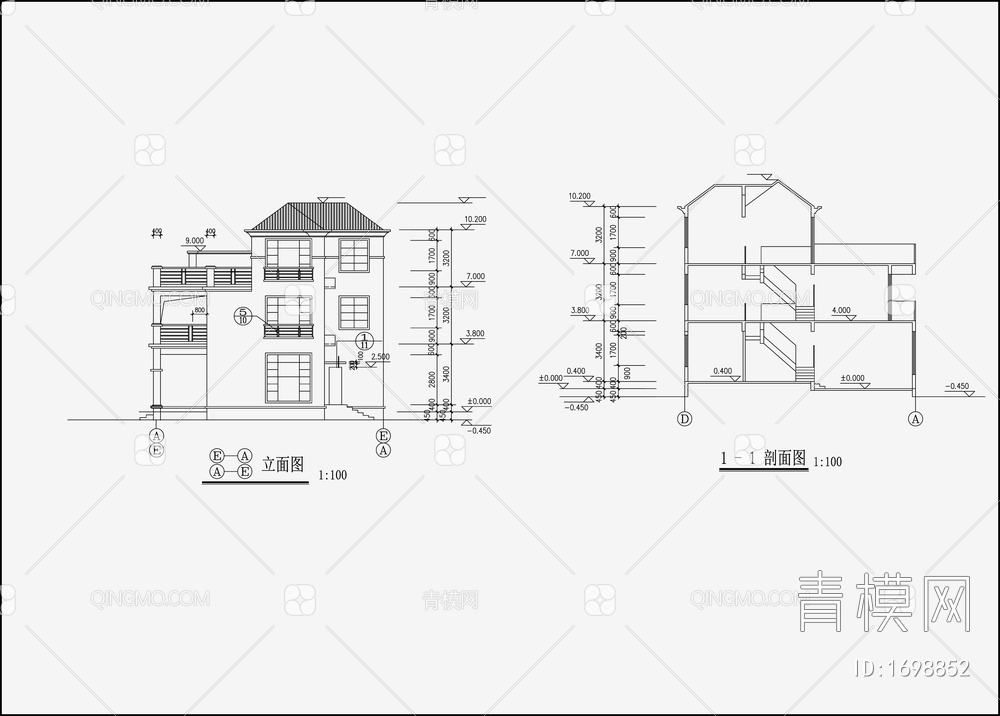 双拼别墅设计 施工图【ID:1698852】