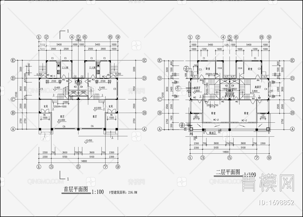 双拼别墅设计 施工图【ID:1698852】