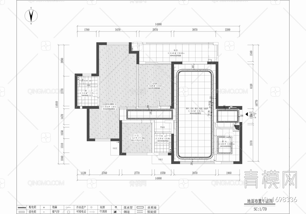 130㎡三居室家装平立面施工图 家装 私宅 平层 样板房 三居室【ID:1698336】