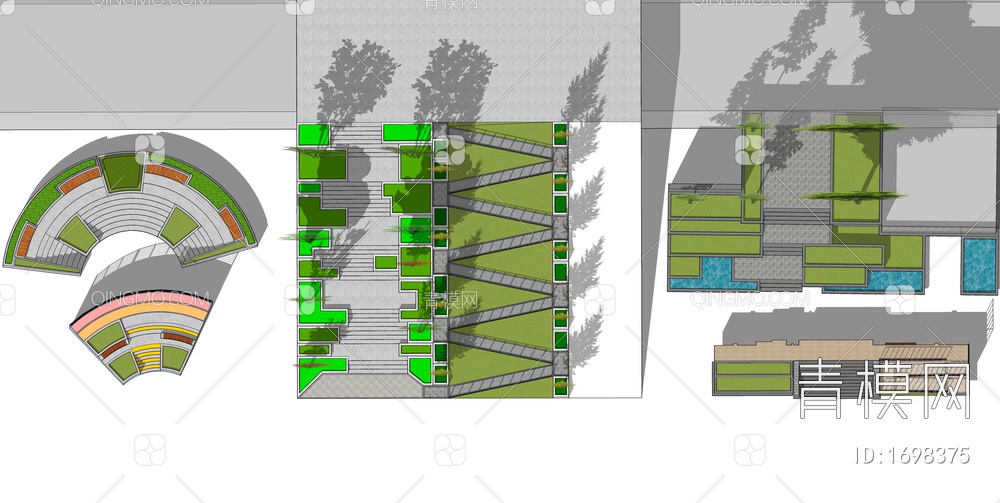 大型高差入口景观台阶绿化处理SU模型下载【ID:1698375】
