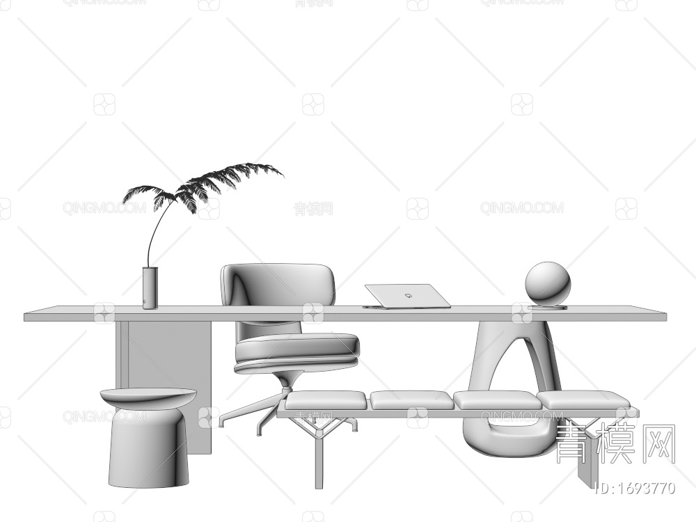 班台桌椅 办公桌椅3D模型下载【ID:1693770】
