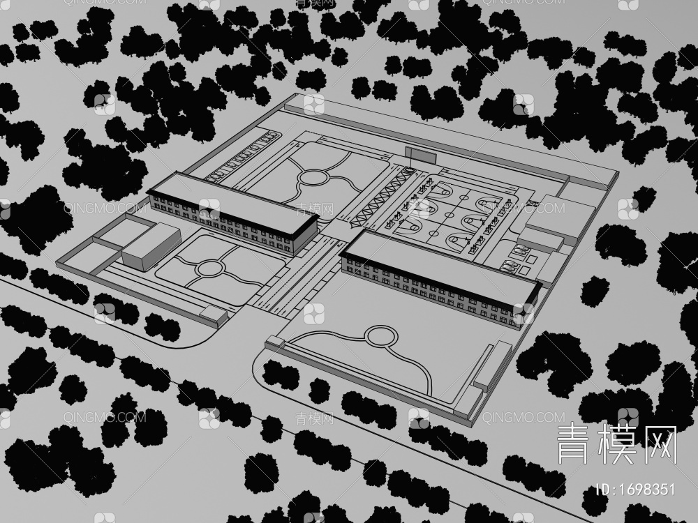 单层办公区鸟瞰图3D模型下载【ID:1698351】