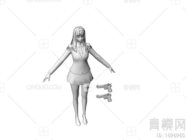 游戏角色 双枪美少女3D模型下载【ID:1696965】