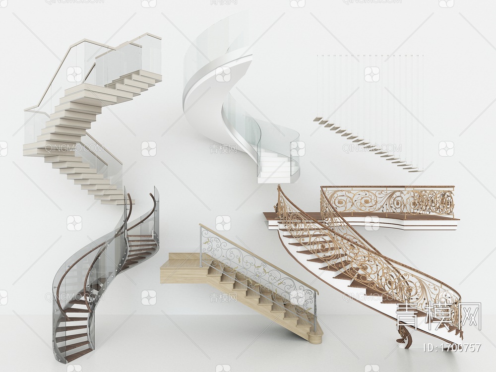 楼梯，异形楼梯，弧形楼梯，旋转楼梯，L形楼梯，楼梯扶手3D模型下载【ID:1700757】