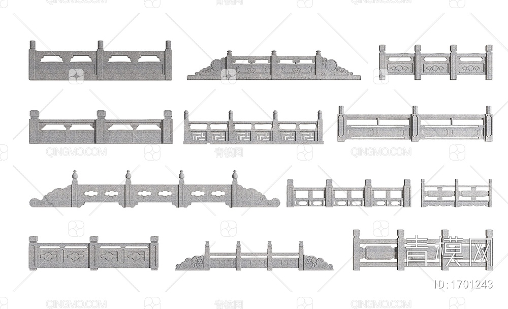 石栏杆 石材栏杆3D模型下载【ID:1701243】
