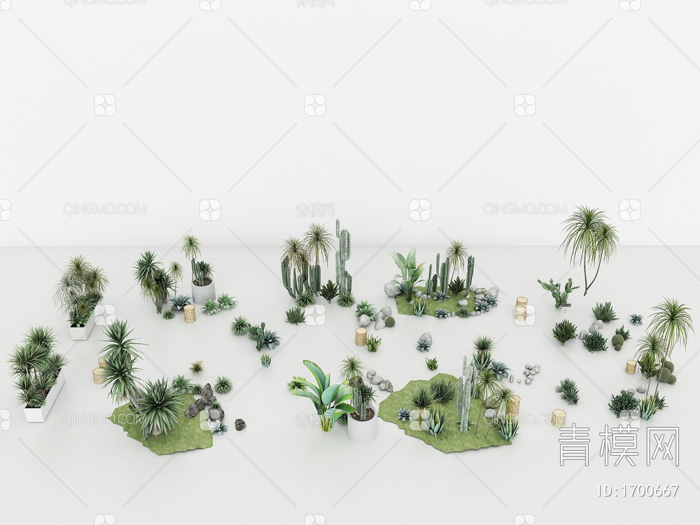 沙漠绿洲，绿植，植物，沙漠仙人掌，植物堆，盆栽，山丘草地，草皮，灌木3D模型下载【ID:1700667】