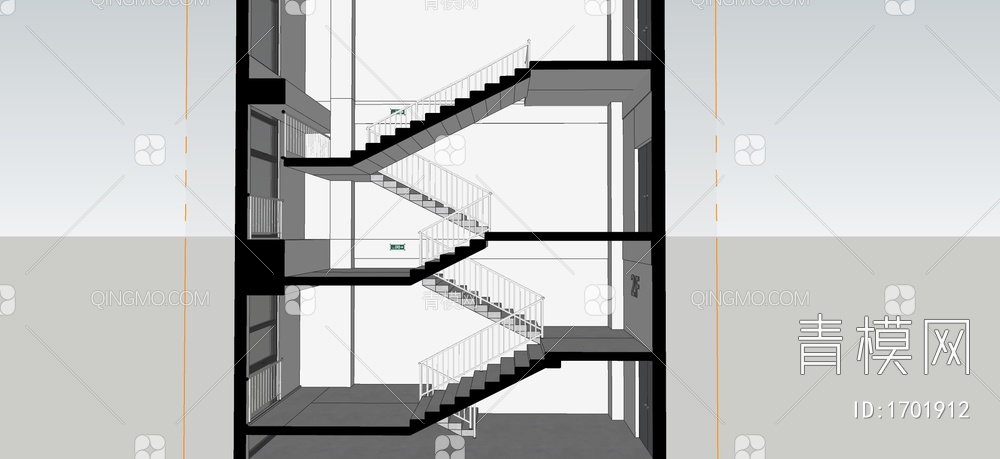 楼梯间 消防楼梯 扶手 栏杆SU模型下载【ID:1701912】