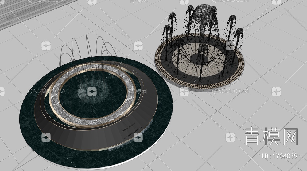 喷泉 水柱 水花 水景 流水 景观水池 喷泉小品SU模型下载【ID:1704039】
