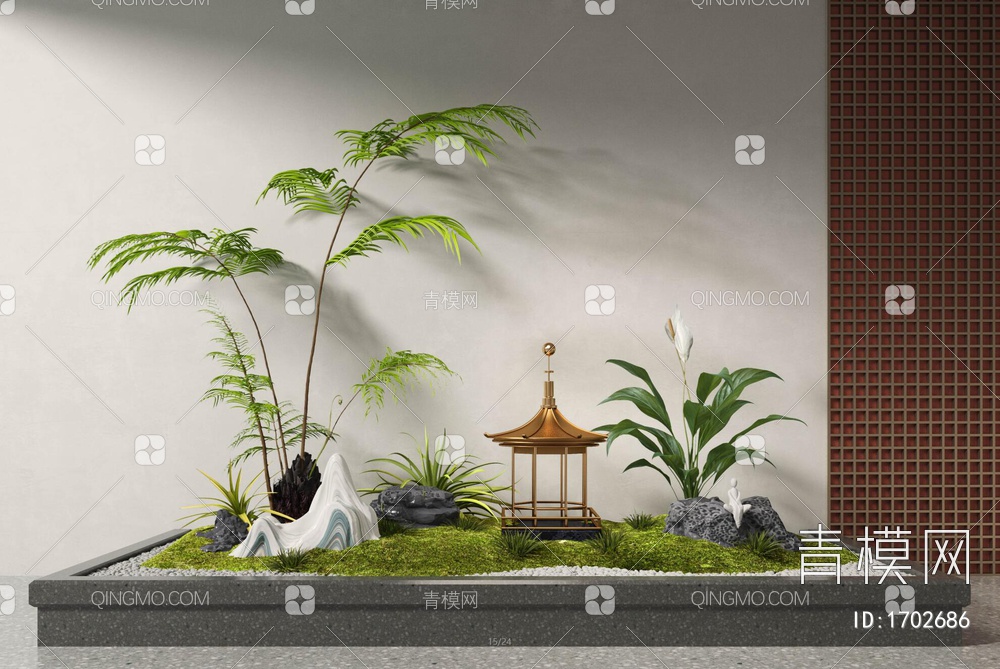 室内景观植物小品SU模型下载【ID:1702686】