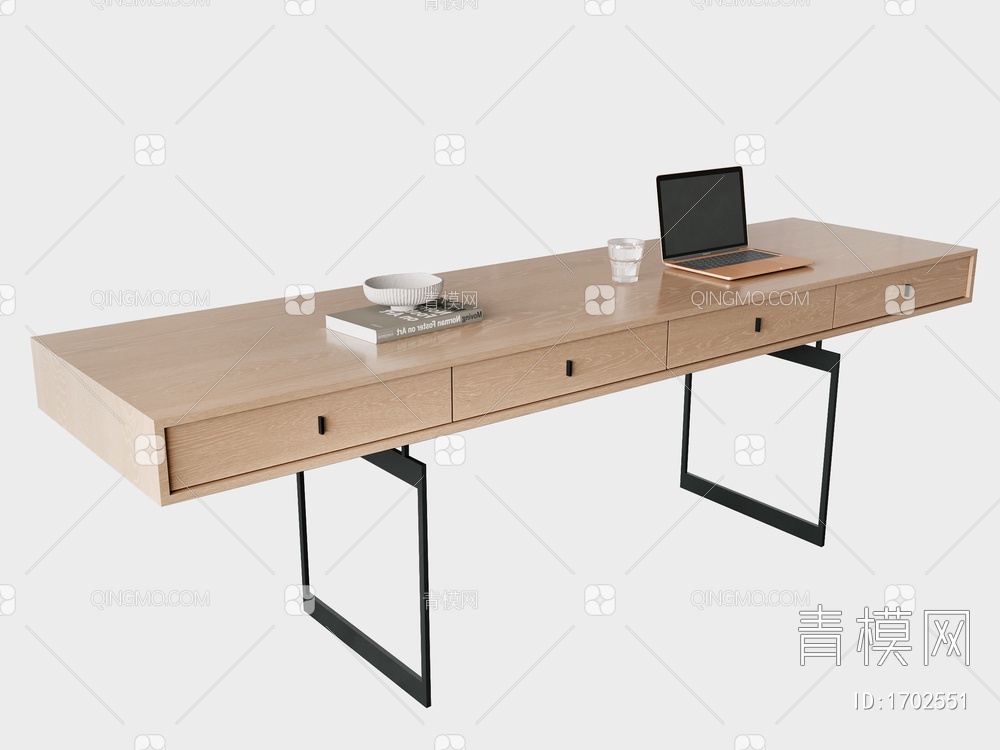 书桌，原木，黑钢，书桌椅3D模型下载【ID:1702551】