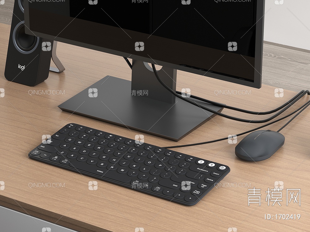 键盘 鼠标 电脑显示器 音响3D模型下载【ID:1702419】