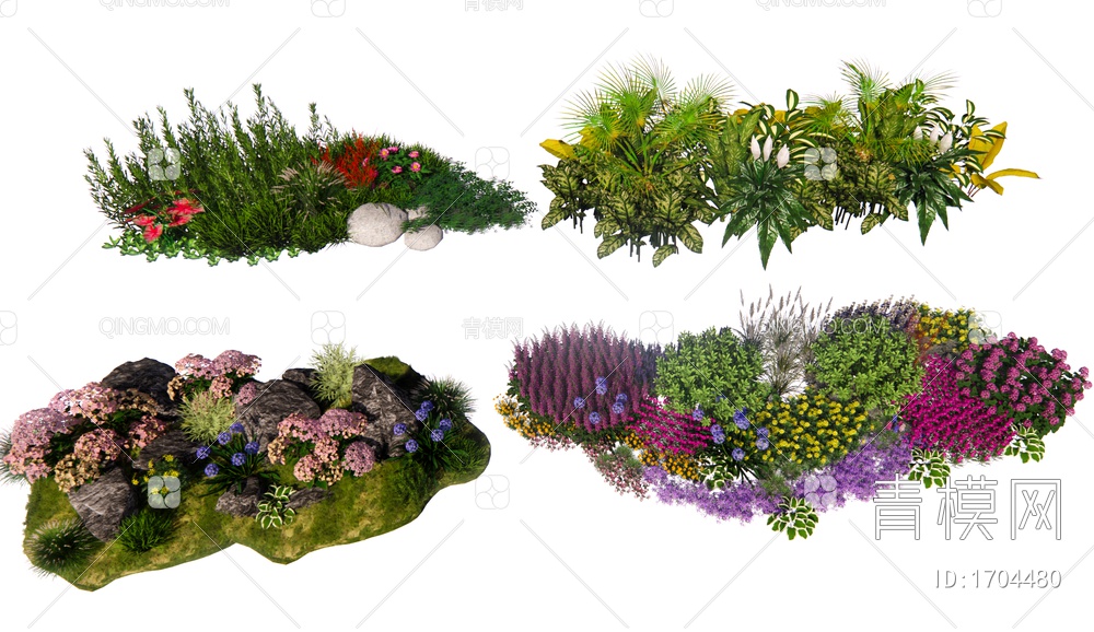 花镜植物组团 植物堆 灌木绿化搭配 小区网红花草植物组合SU模型下载【ID:1704480】
