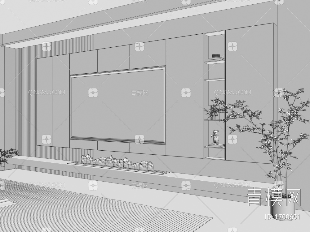 电视背景墙，盆栽绿植3D模型下载【ID:1700601】