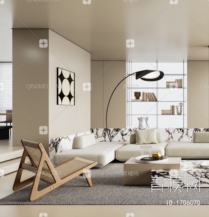 客厅 沙发茶几组合 休闲椅 沙发 沙发凳 壁灯3D模型下载【ID:1706070】