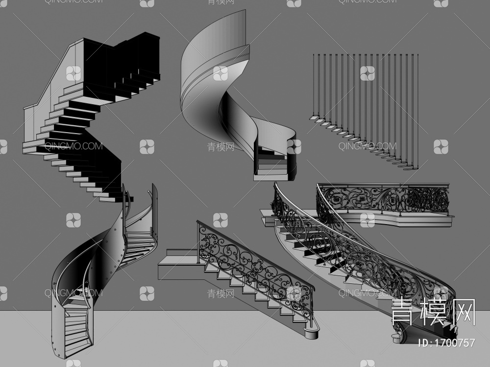 楼梯，异形楼梯，弧形楼梯，旋转楼梯，L形楼梯，楼梯扶手3D模型下载【ID:1700757】