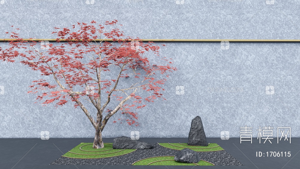 枯山水庭院小品 庭院景观 景石 松树 树池座椅SU模型下载【ID:1706115】