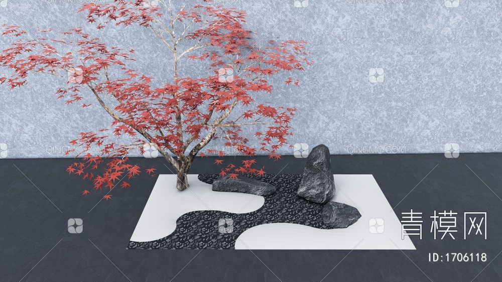 枯山水庭院小品 庭院景观 景石 松树 树池座椅SU模型下载【ID:1706118】