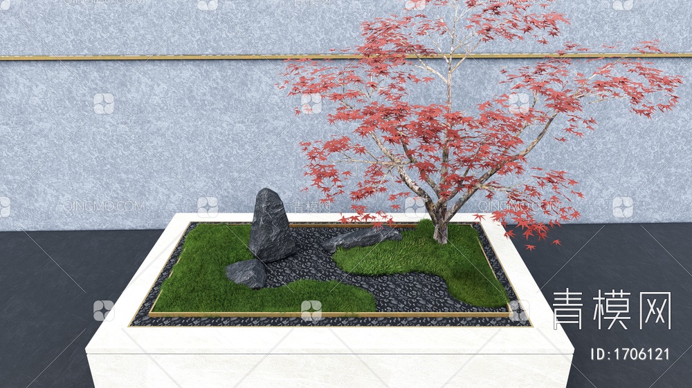 枯山水庭院小品 庭院景观 景石 松树 树池座椅SU模型下载【ID:1706121】