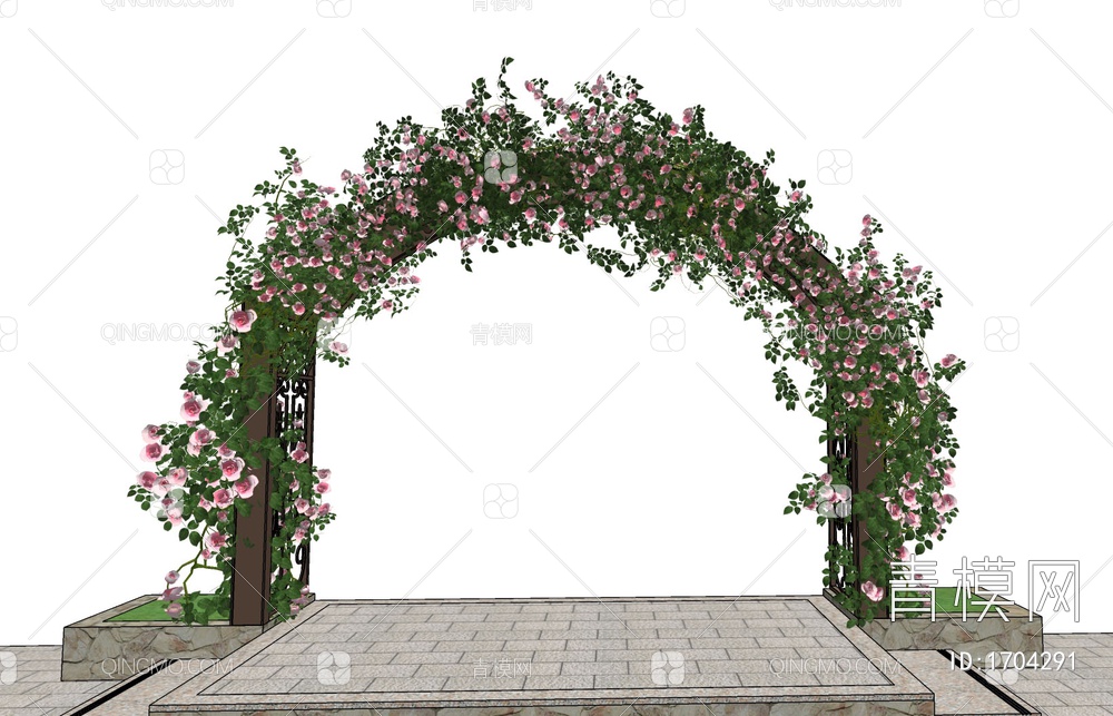 庭院绿植爬藤月季花    藤本花境景观植物墙SU模型下载【ID:1704291】