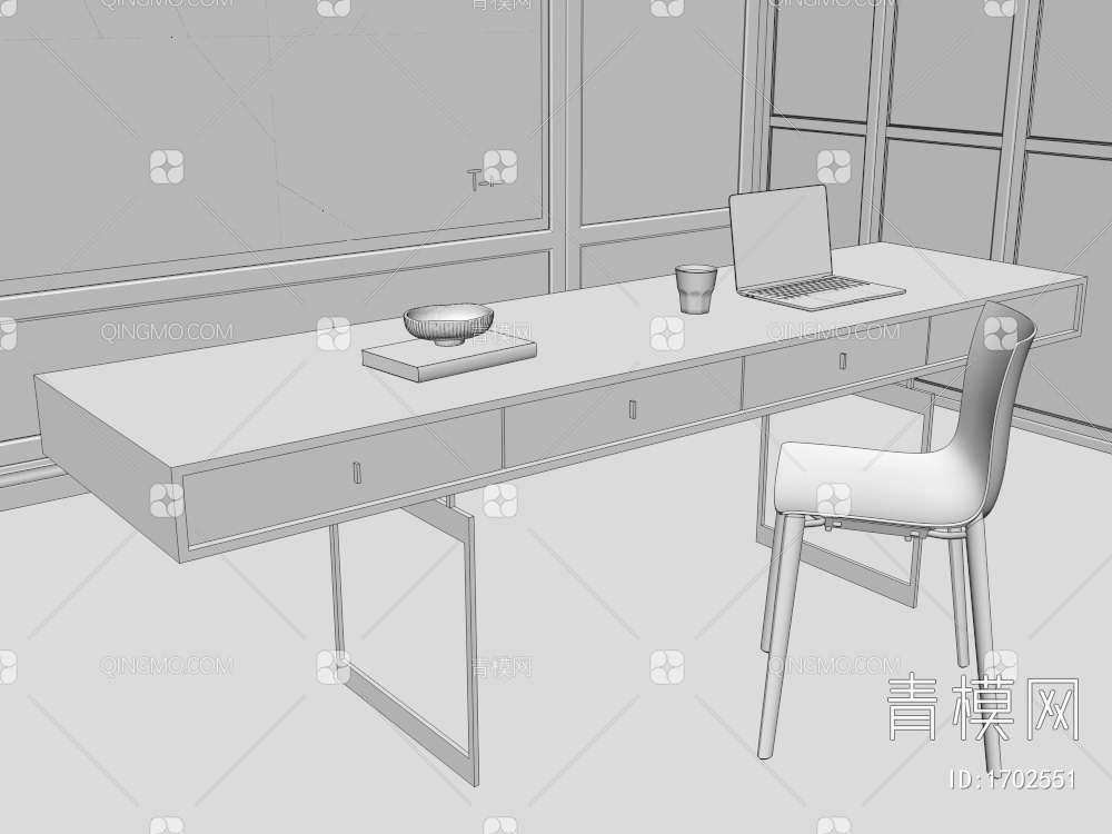 书桌，原木，黑钢，书桌椅3D模型下载【ID:1702551】