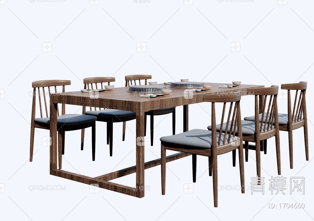 餐桌椅组合 火锅店餐桌椅 餐厅桌椅SU模型下载【ID:1704660】