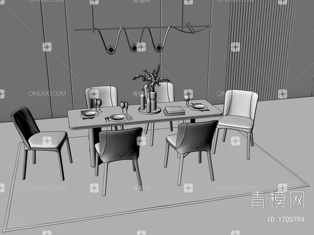 餐厅餐桌椅3D模型下载【ID:1705794】
