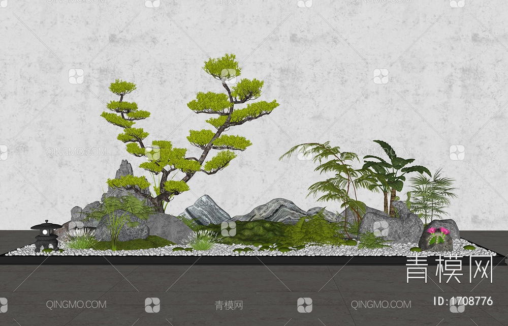 庭院小品 景观小品 植物造景 假山石头 室内景观 植物堆 蕨类植物SU模型下载【ID:1708776】
